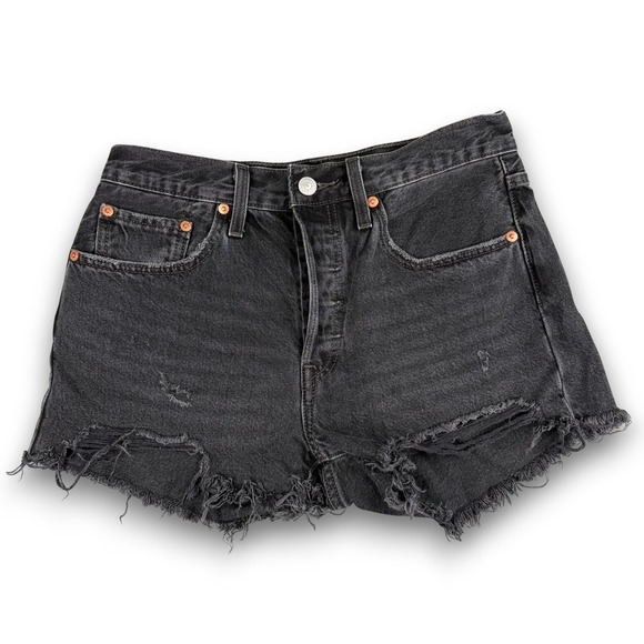 Levi's Pants - Levi's Denim Shorts Womens 28 Black 501 Button Fly Cut Off Distressed Frayed